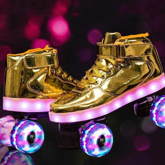 Shiny Roller Skates With Lights For Skating Arenas And Parties Gold  | Dancing Led Light Shoes  | Kids Led Light Shoes  | Kids Led Light Roller Shoes