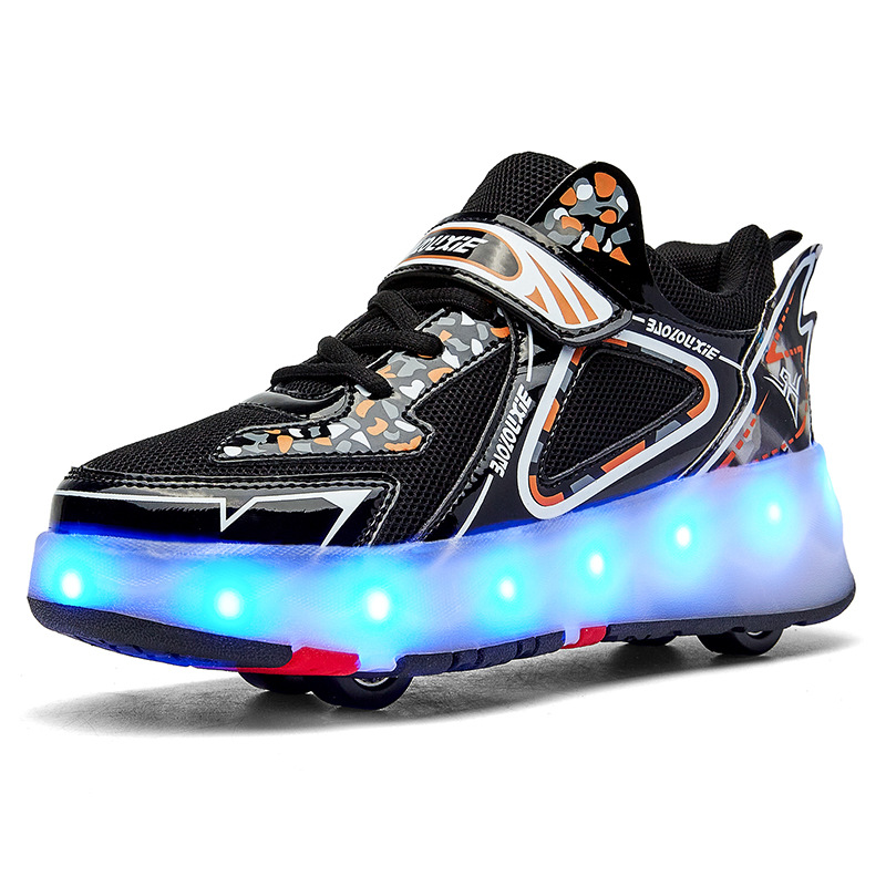 Pink White Black Roller Light Led Luminous Sneakers - Led Light Wheel Healy Roller Skate Shoes For Kids