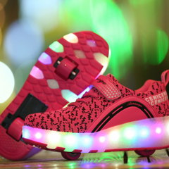 Black Blue Pink Spotted Led Shoes With Roller Wheels | Battery Powered Led Wheel Heely Shoes