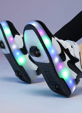 Black Silver Pink Led Roller Shoes Black  |  Kids Led Light Roller Heel Wheel Shoes  | Usb Rechargeable Shoes For Girls & Boys