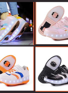 Black White Pink Led Roller Shoes Black  |  Kids Led Light Roller Heel Wheel Shoes  | Usb Rechargeable Shoes For Girls & Boys