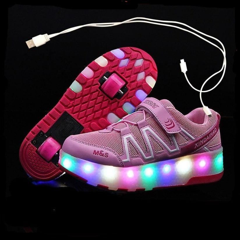 whatagift.com.au 0 Pink / 28 Insole 18CM Led Light Up Shoes With Double Wheels For Children