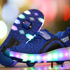 Black Blue Pink Spotted Led Shoes With Roller Wheels | Rechargeable Led Wheel Heely Shoes