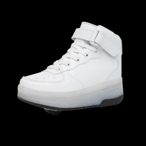 High Top White Led Roller Shoes | Roller High Top Light Up Sneakers With Wheels | ledlegs.