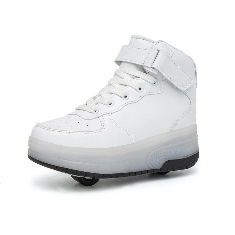 High Top White Led Roller Shoes | Roller High Top Light Up Sneakers With Wheels | ledlegs.