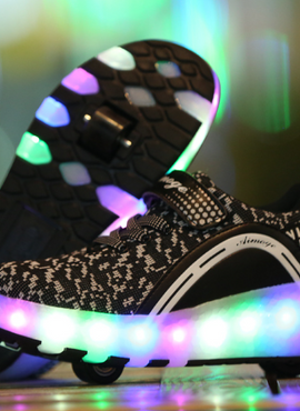 Black Blue Pink Spotted Led Shoes With Roller Wheels | Rechargeable Led Wheel Heely Shoes