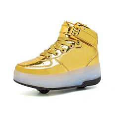 High Top Gold, White, Silver, Pink, Yellow Stylish Led Roller Shoes | Roller High Top Light Up Sneakers For Kids