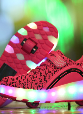 Black Blue Pink Spotted Led Shoes With Roller Wheels | Rechargeable Led Wheel Heely Shoes