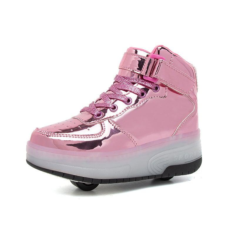 High Top Pink Sytlish Led Roller Shoes | Pink Roller High Top Light Up Shoes For Girls | ledlegs.