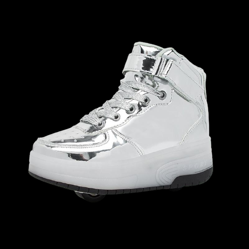 High Top White Led Roller Shoes | Roller High Top Light Up Sneakers With Wheels | ledlegs.