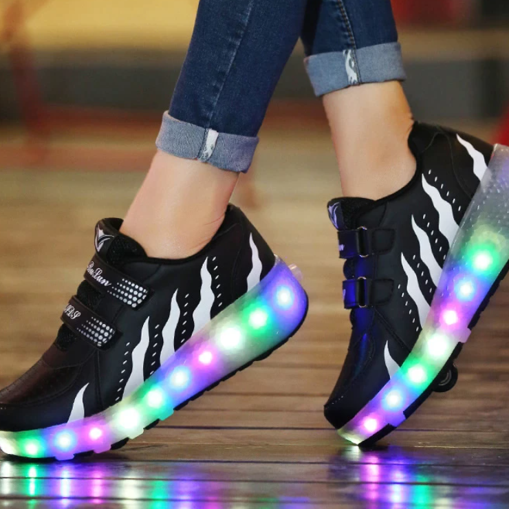 Led Roller Shoes Black  |  Kids Led Light Roller Heel Wheel Shoes  | Led Light Shoes For Girls & Boys | ledlegs.