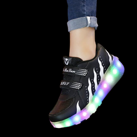 Led Roller Shoes Black  |  Kids Led Light Roller Heel Wheel Shoes  | Led Light Shoes For Girls & Boys | ledlegs.