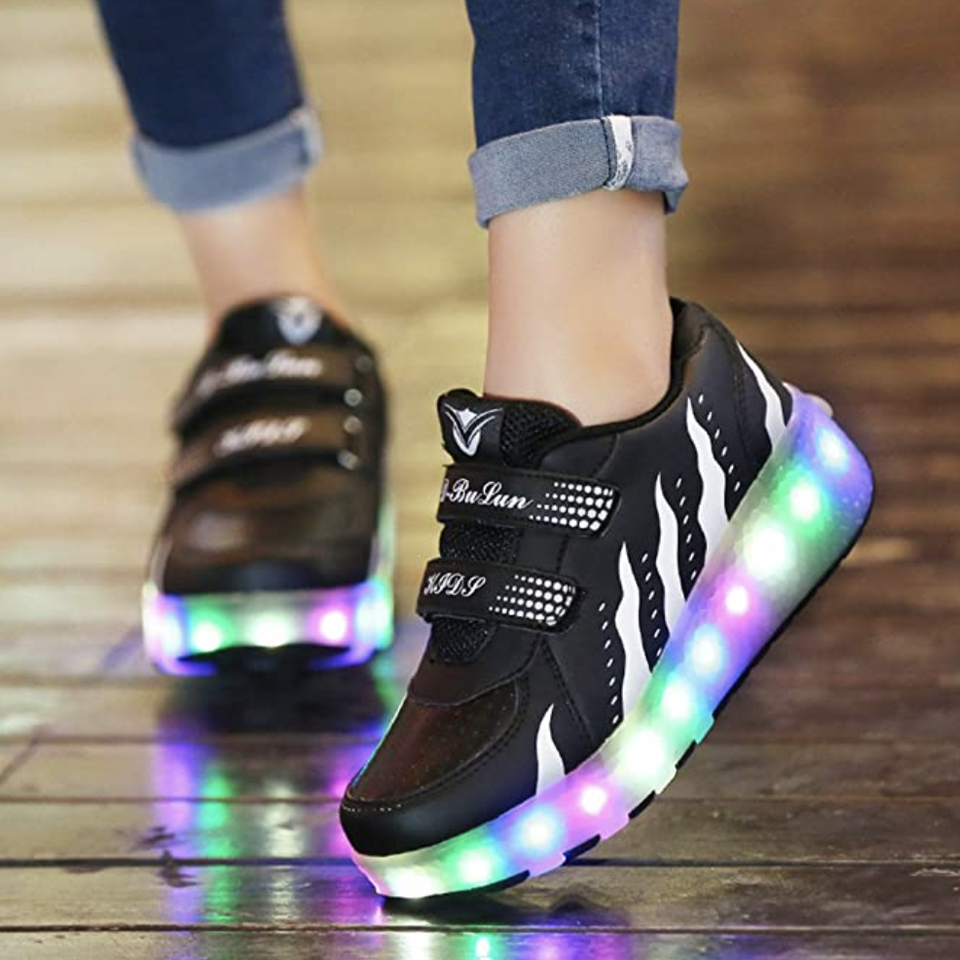 Led Roller Shoes Black  |  Kids Led Light Roller Heel Wheel Shoes  | Led Light Shoes For Girls & Boys | ledlegs.