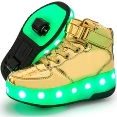 High Top Gold, White, Silver, Pink, Yellow Stylish Led Roller Shoes | Roller High Top Light Up Sneakers For Kids