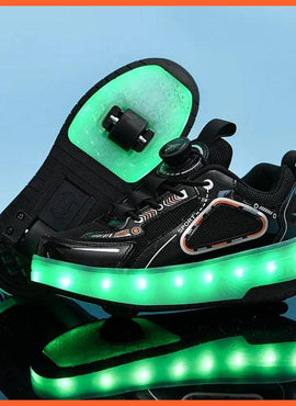 Black White Pink Led Roller Shoes Black  |  Kids Led Light Roller Heel Wheel Shoes