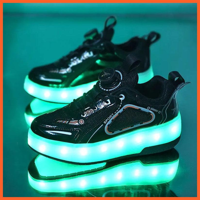 whatagift.com.au Black White Pink Led Roller Shoes Black  |  Kids Led Light Roller Heel Wheel Shoes