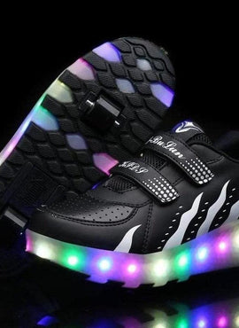 Black Led Roller Shoes Black  |  Kids Led Light Roller Heel Wheel Shoes  | Led Light Shoes For Girls & Boys