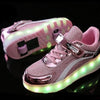 whatagift.com.au New Pink Usb Charging Fashion Led Light Roller Skate Shoes For Children
