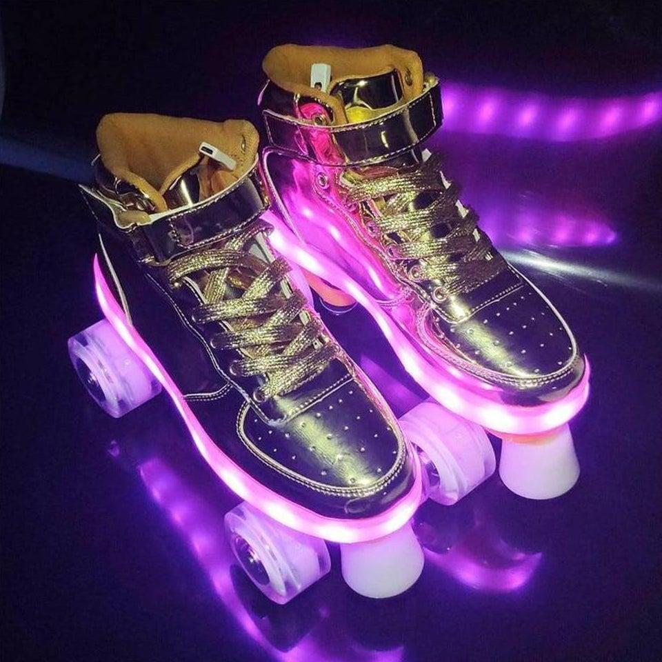 Shiny Roller Skates With Lights For Skating Arenas And Parties Gold  | Dancing Led Light Shoes  | Kids Led Light Shoes  | Kids Led Light Roller Shoes | ledlegs.