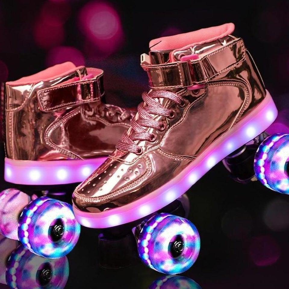 Shiny Roller Skates With Lights For Skating Arenas And Parties Pink  | Dancing Led Light Shoes  | Kids Led Light Roller Heelys Shoes  | Led Light Shoes For Women | ledlegs.