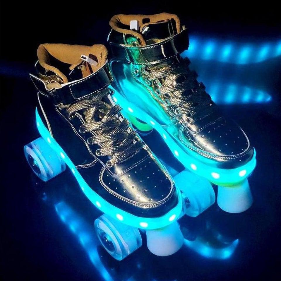 Shiny Roller Skates With Lights For Skating Arenas And Parties Silver  | Best Selling Led Light Shoes  | Dancing Led Light Shoes  | Kids Led Light Roller Wheel Shoes | ledlegs.