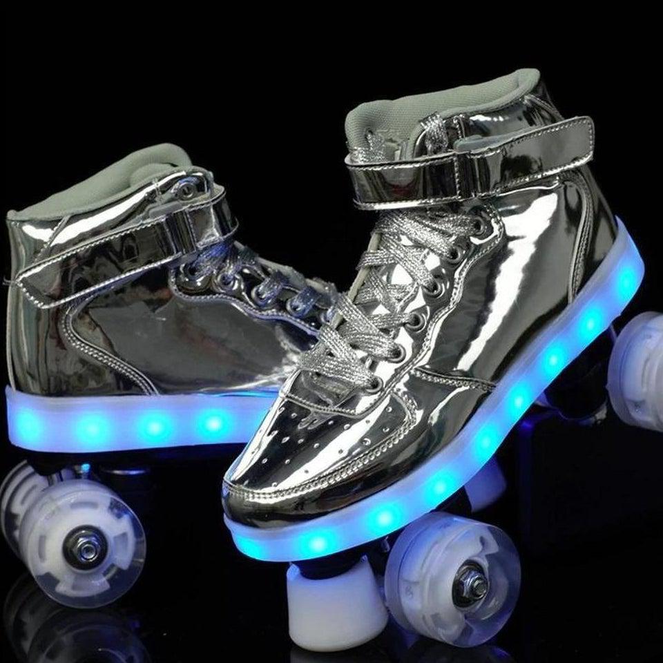 Shiny Roller Skates With Lights For Skating Arenas And Parties Silver  | Best Selling Led Light Shoes  | Dancing Led Light Shoes  | Kids Led Light Roller Wheel Shoes | ledlegs.